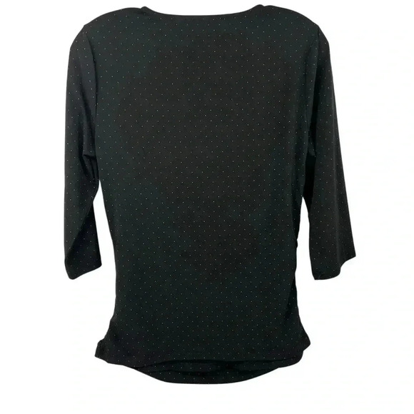 Larry Levine Women's M Black Polka Dot Blouse Flowy Keyhole Gathered Sides - Picture 6 of 14